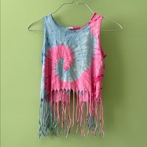 Kids Tie-Dye Fringe Tank Top - Pink & Blue